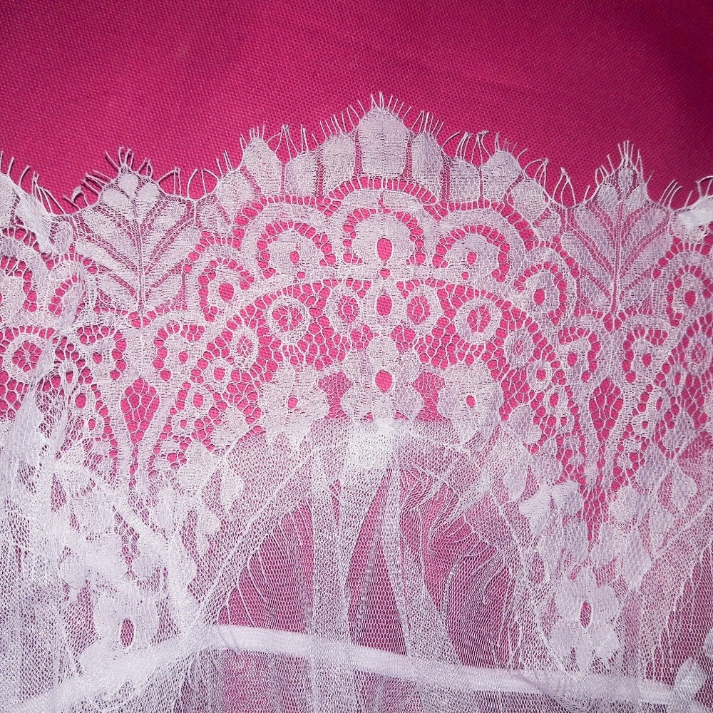 Cold Shoulder Sheer White Mesh Lace Babydoll Set - Picture 3 of 8